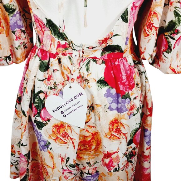 Buddy Love, NWT Bonnie Puff Sleeve Mini Dress, Love Story  Floral Small Coquette - Picture 4 of 16